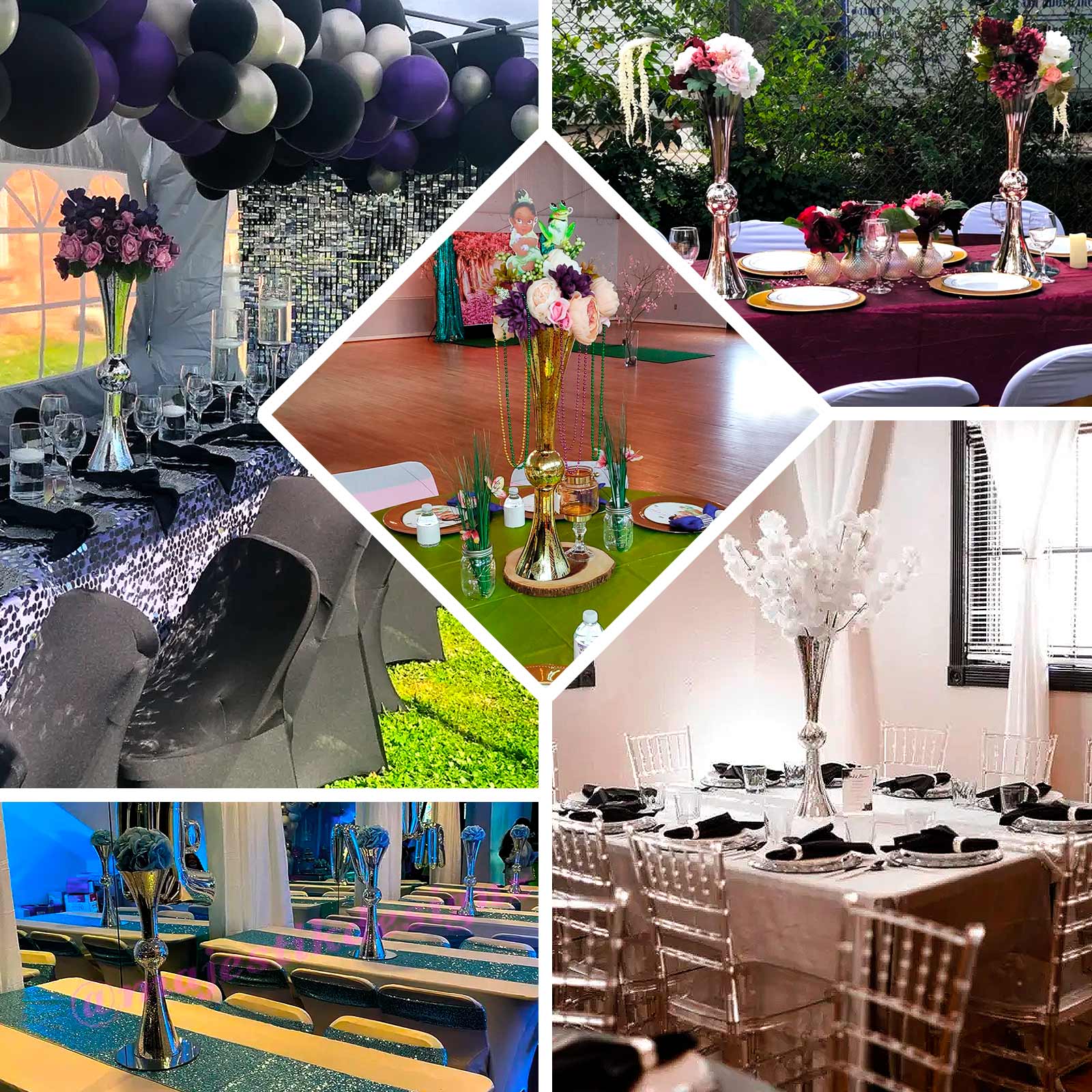 4 - Pack Glass Trumpet Vases Reversible Latour Design Clear - Classy Wedding Table Flower Centerpieces 24" - Linen Luxes