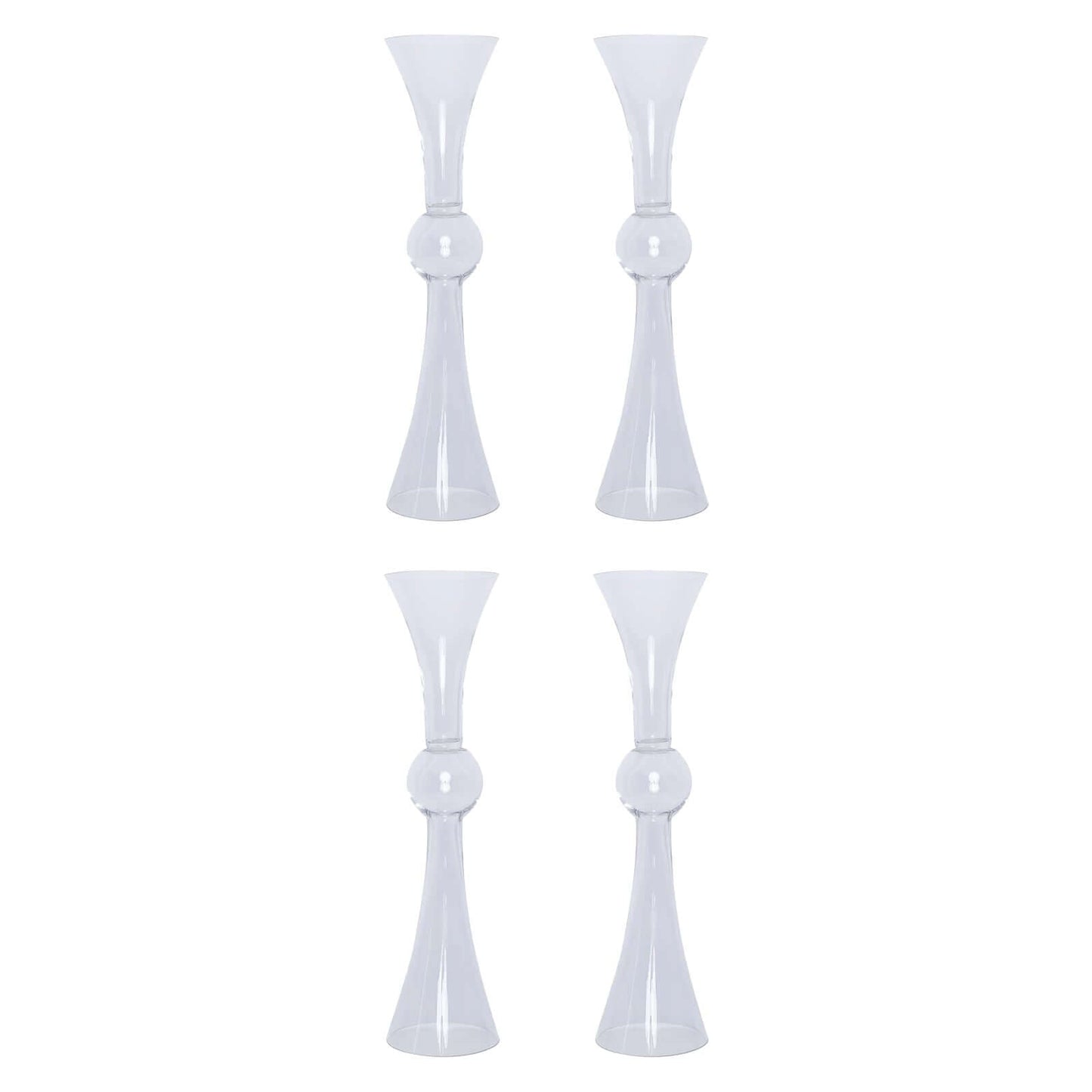 4 - Pack Glass Trumpet Vases Reversible Latour Design Clear - Classy Wedding Table Flower Centerpieces 24" - Linen Luxes