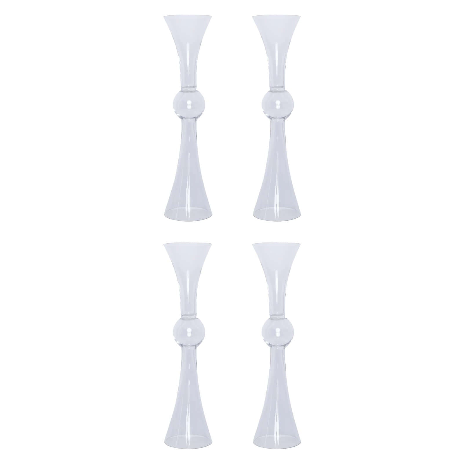 4 - Pack Glass Trumpet Vases Reversible Latour Design Clear - Classy Wedding Table Flower Centerpieces 24" - Linen Luxes