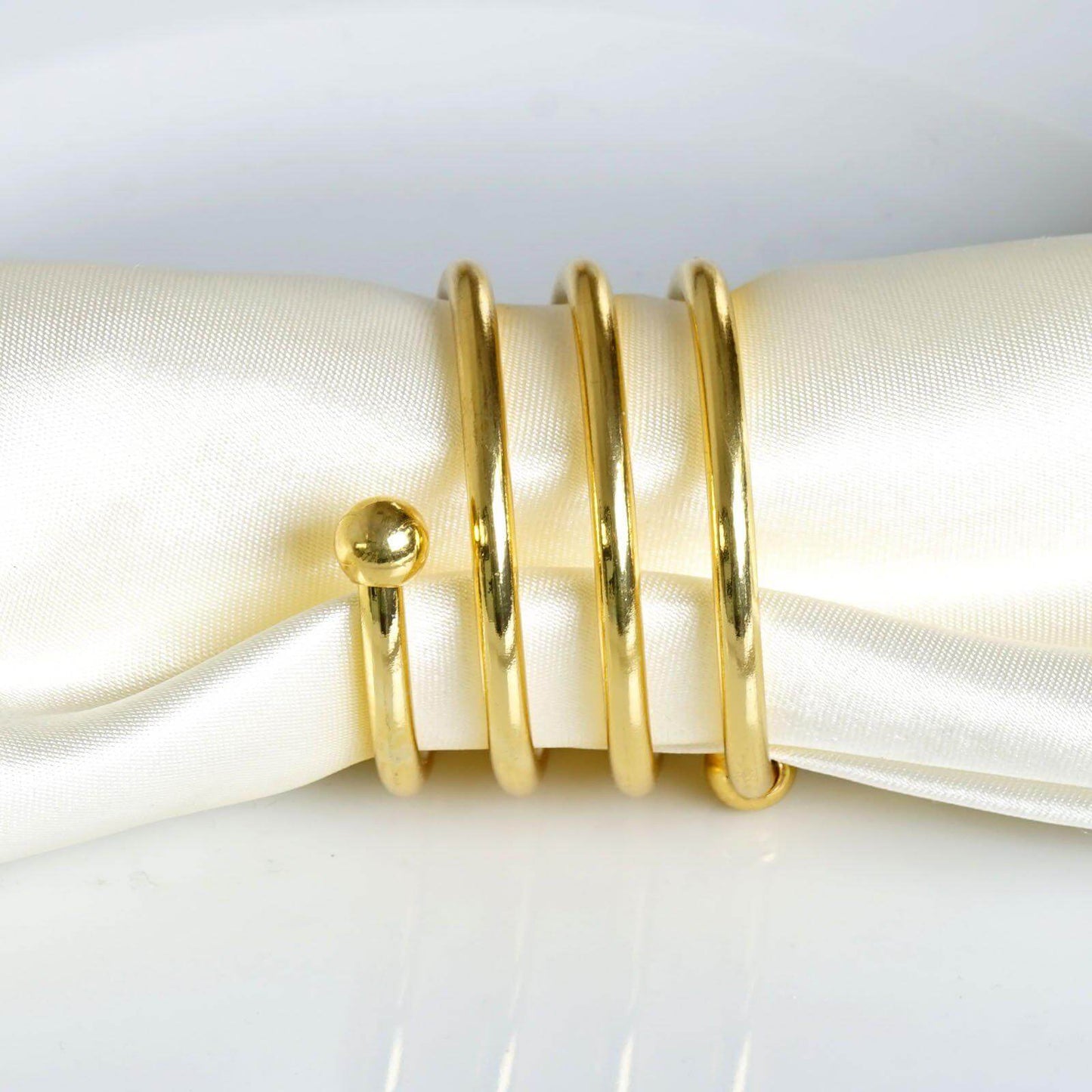 4 Pack Gold Plated Spiral Aluminum Napkin Rings - Linen Luxes