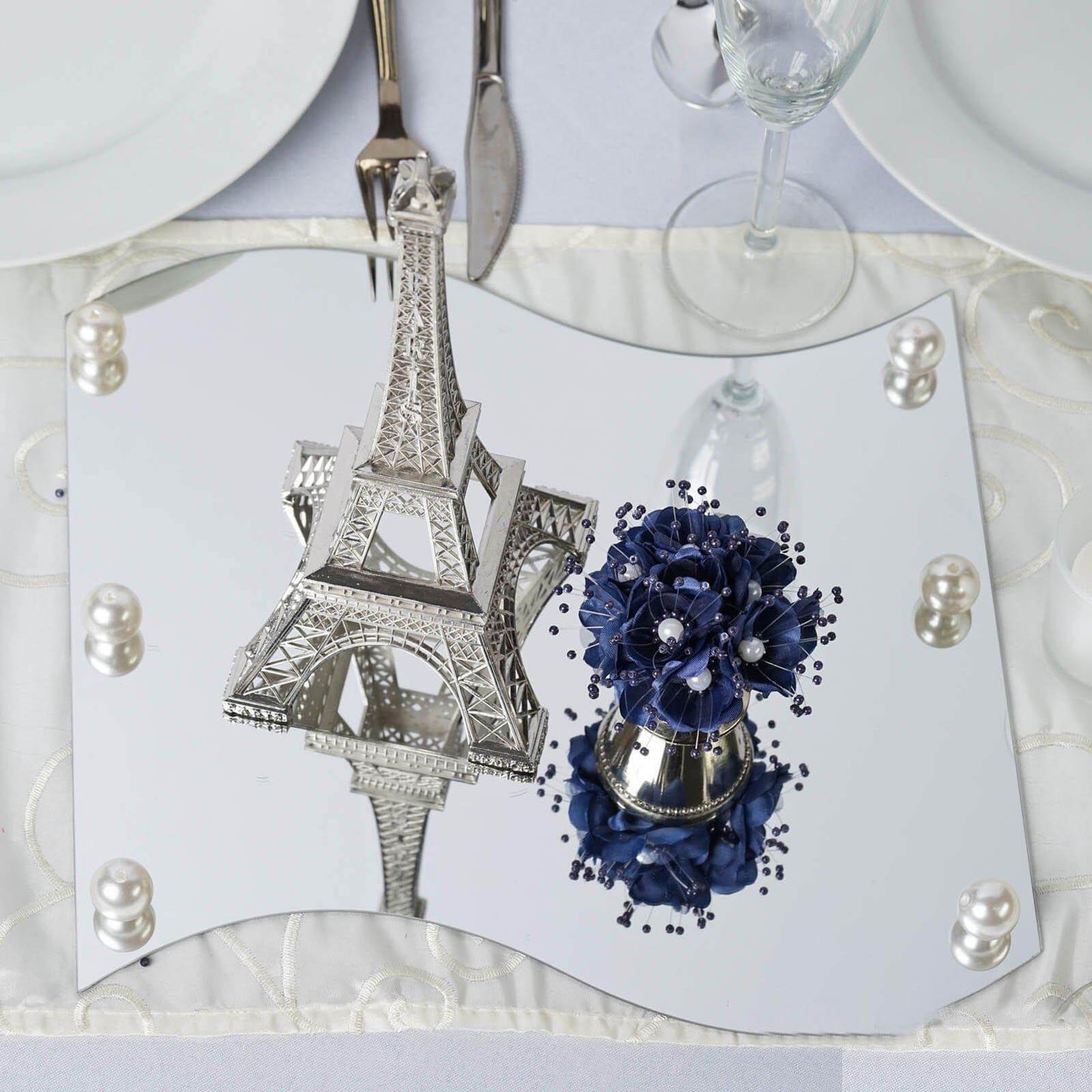 4 - Pack Hanging Wall Decor Wave Glass Mirror Table Centerpiece - Reflective Decorative Display 12" - Linen Luxes