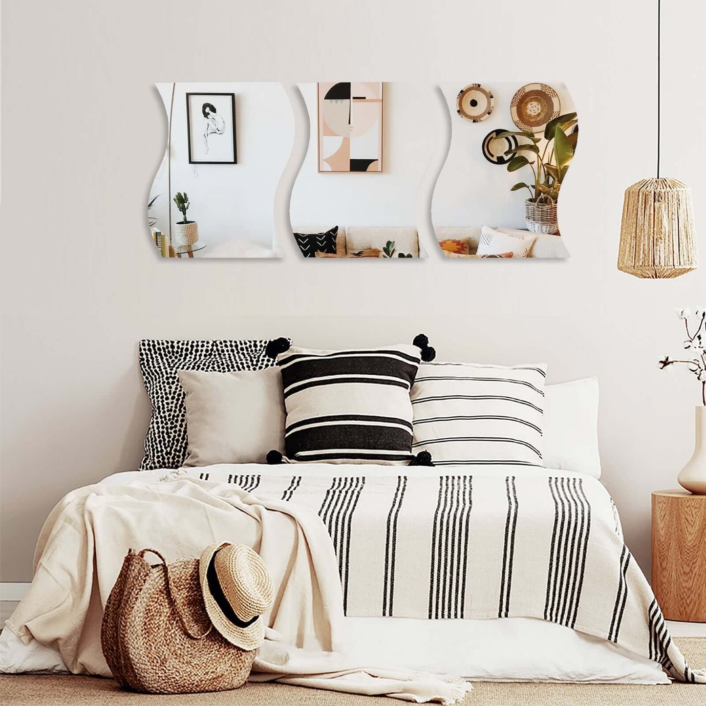 4 - Pack Hanging Wall Decor Wave Glass Mirror Table Centerpiece - Reflective Decorative Display 12" - Linen Luxes