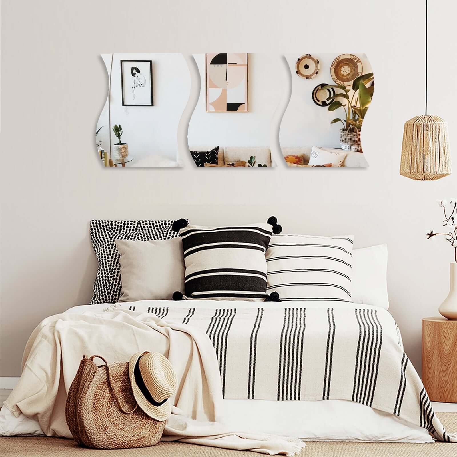 4 - Pack Hanging Wall Decor Wave Glass Mirror Table Centerpiece - Reflective Decorative Display 12" - Linen Luxes