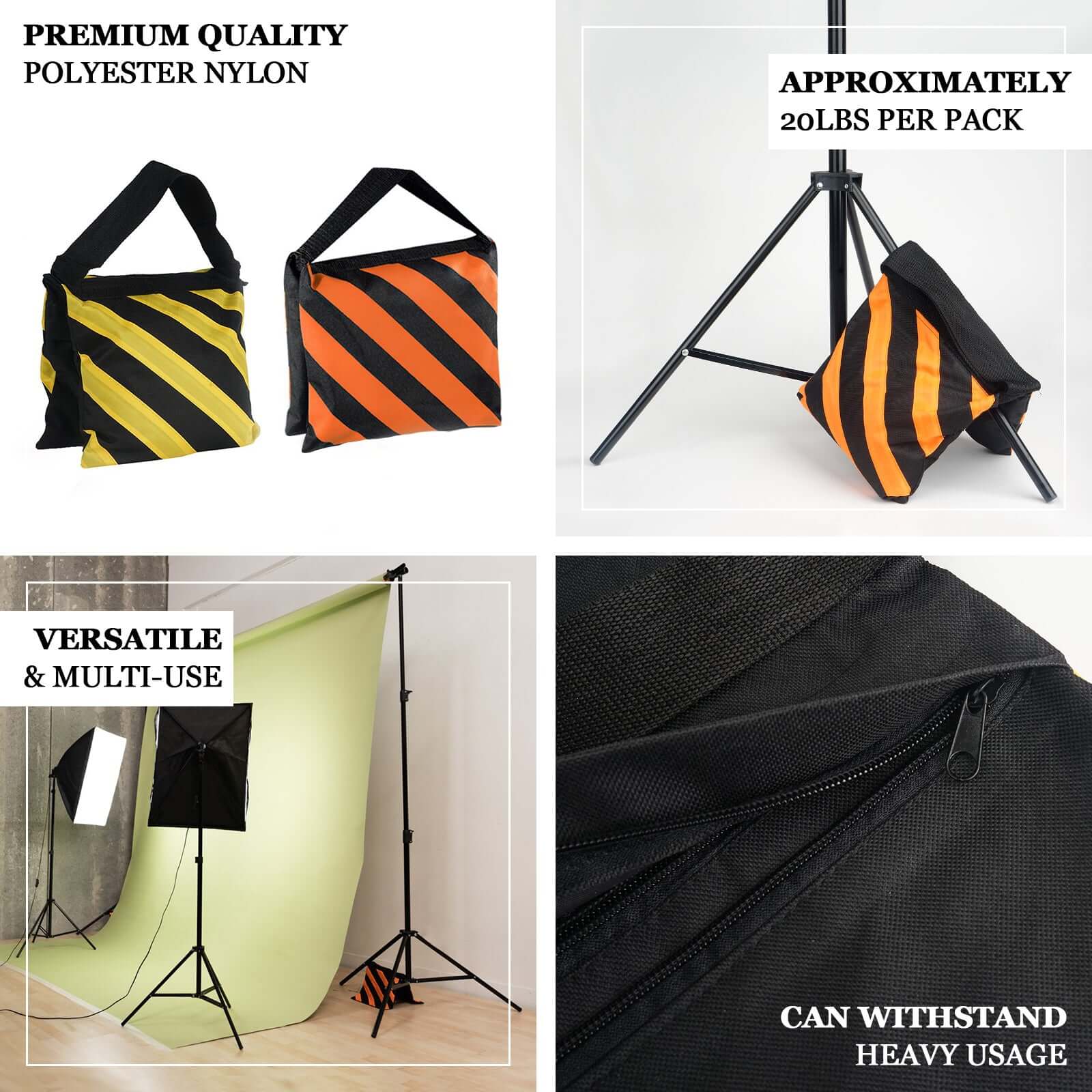 4 Pack Heavy Duty Black Yellow Sand Saddle Bag For Backdrop Stands - Linen Luxes