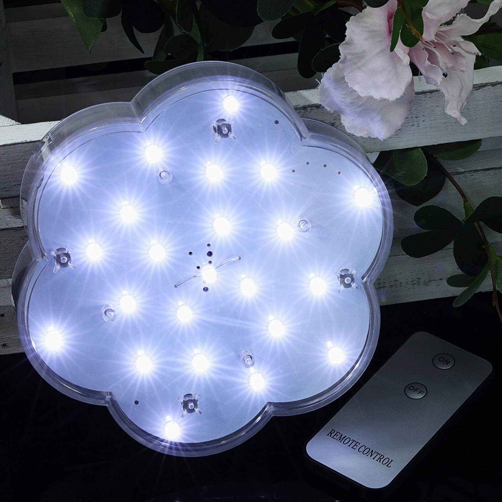 4 - Pack LED Disc Lights Flower Shaped Design White - 23 LEDs with Remote DIY Lighting 6" - Linen Luxes