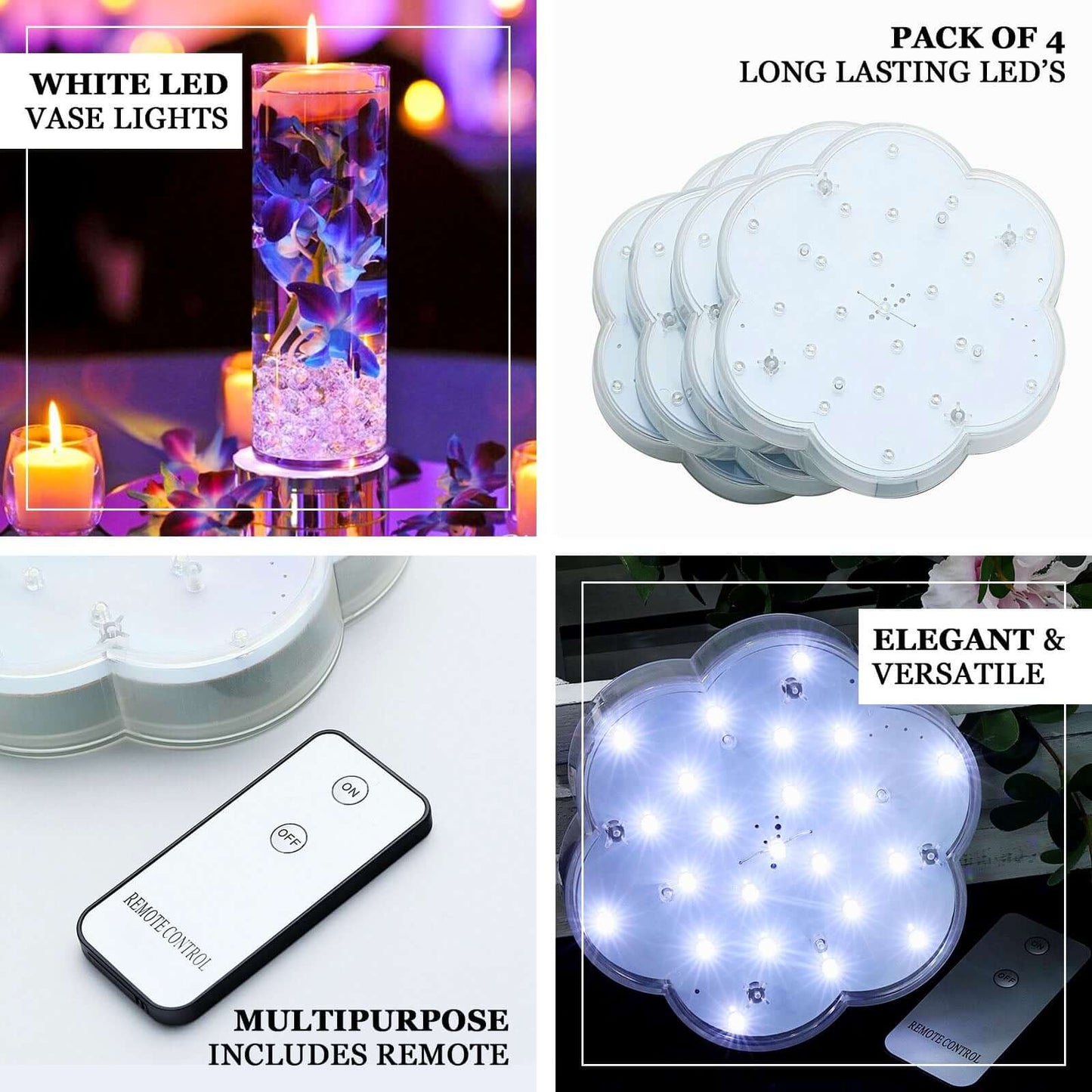 4 - Pack LED Disc Lights Flower Shaped Design White - 23 LEDs with Remote DIY Lighting 6" - Linen Luxes