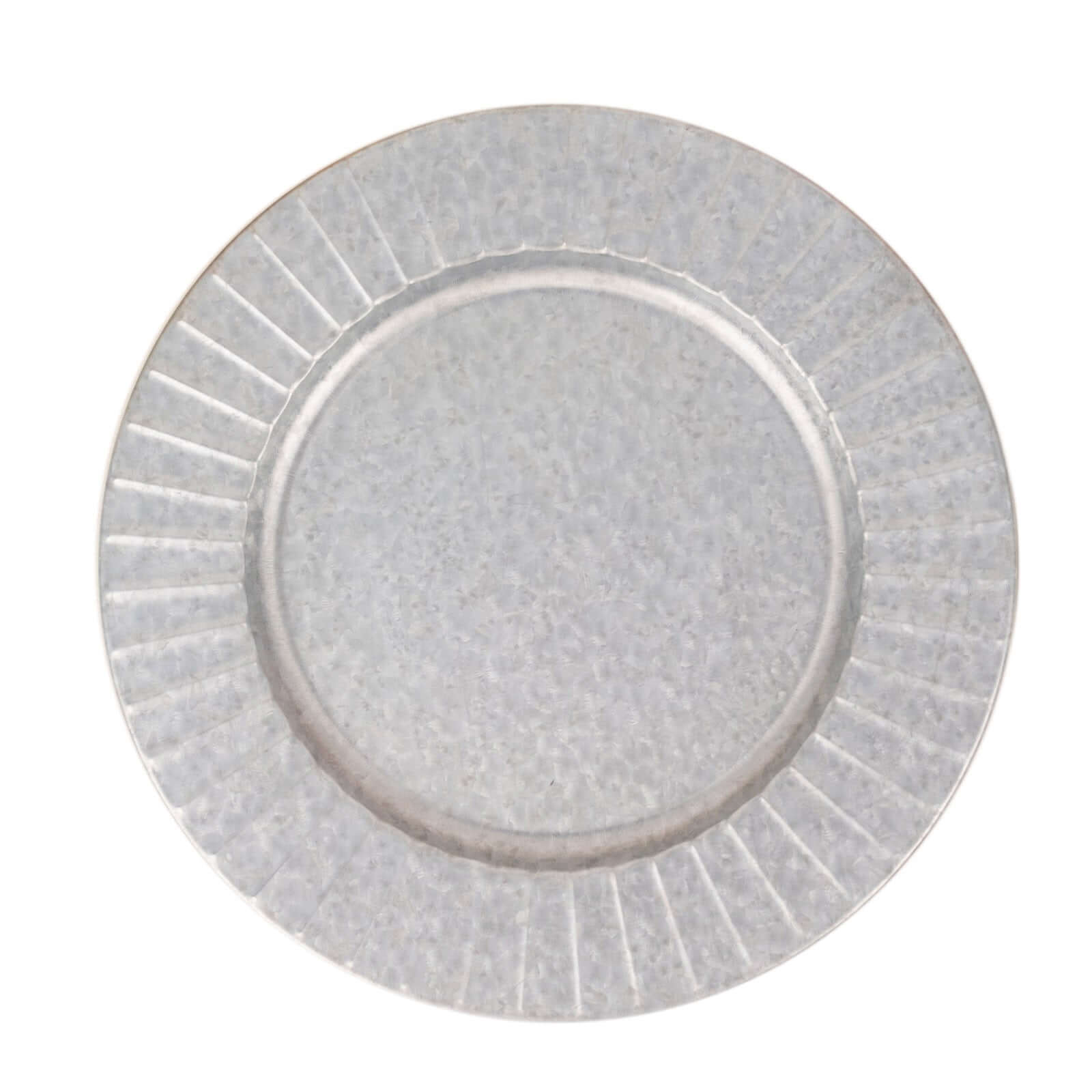 4 - Pack Metal Round Charger Plates 13" in Silver with Galvanized Ruffled Rim, Contemporary Charger Tableware - Linen Luxes