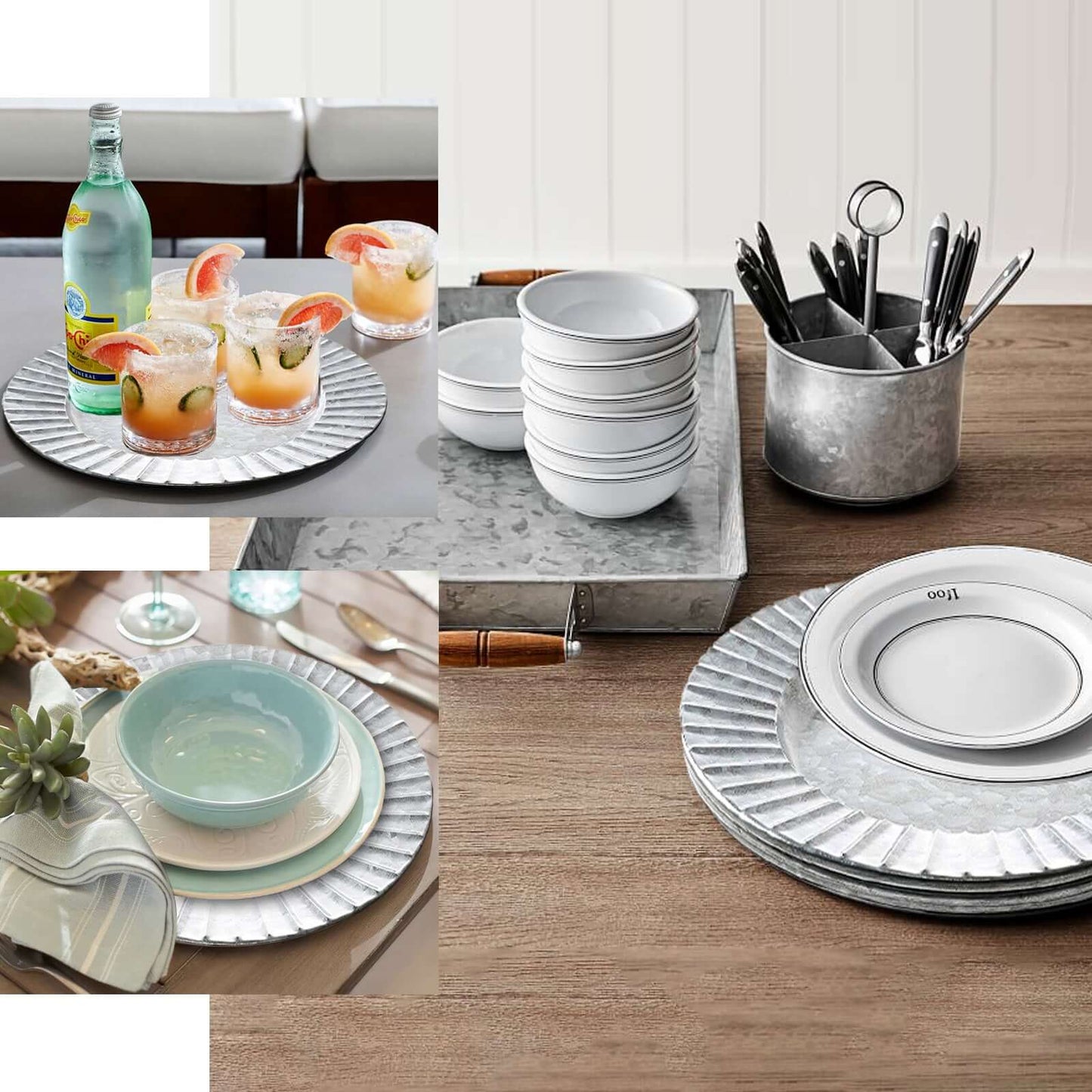 4 - Pack Metal Round Charger Plates 13" in Silver with Galvanized Ruffled Rim, Contemporary Charger Tableware - Linen Luxes