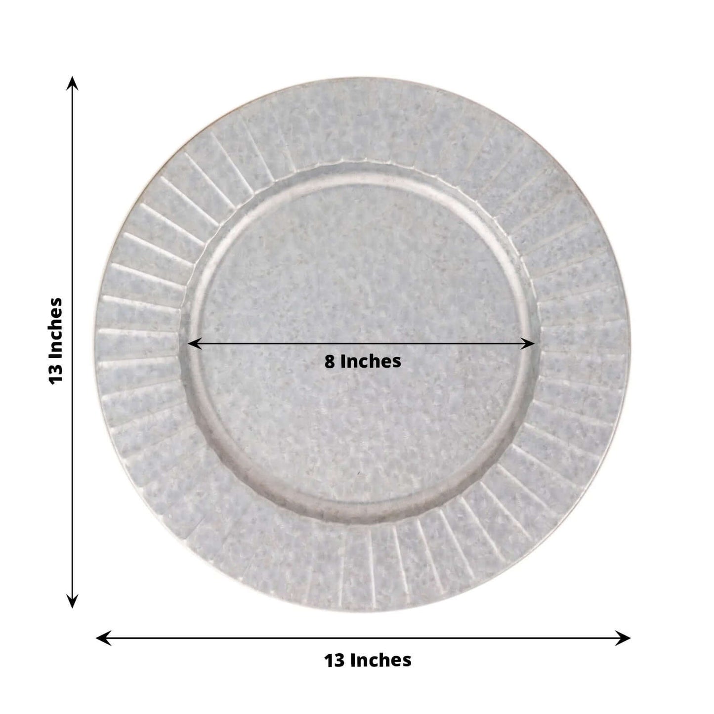 4 - Pack Metal Round Charger Plates 13" in Silver with Galvanized Ruffled Rim, Contemporary Charger Tableware - Linen Luxes