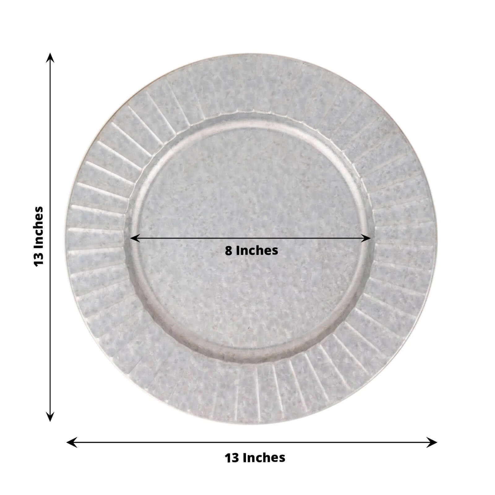 4 - Pack Metal Round Charger Plates 13" in Silver with Galvanized Ruffled Rim, Contemporary Charger Tableware - Linen Luxes