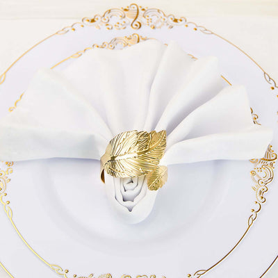 4 Pack Metallic Gold Ornate Leaf Napkin Rings, Linen Napkin Holders