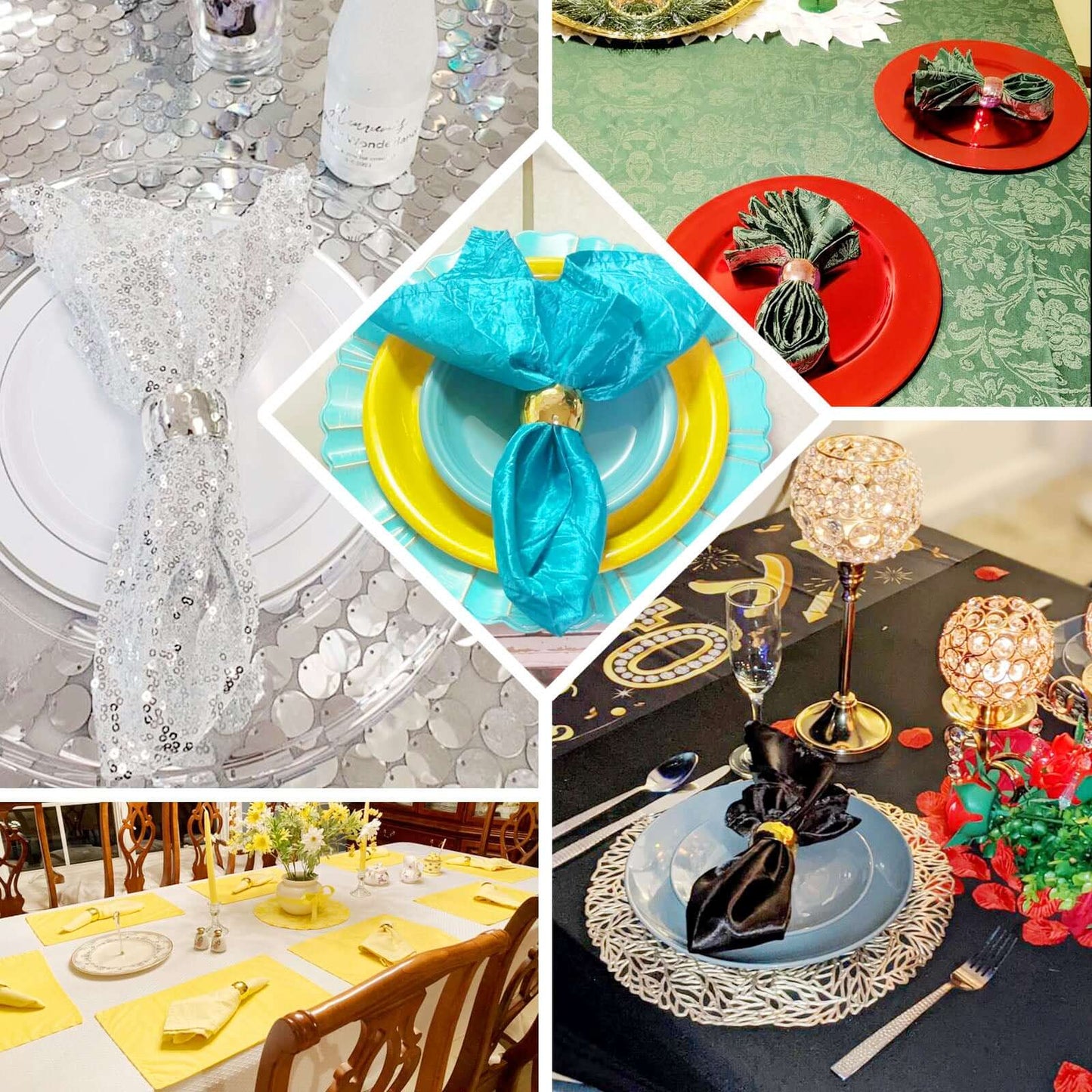 4 Pack Metallic Silver Hammered Pattern Metal Napkin Rings - Linen Luxes