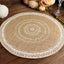 4-Pack Placemats Braided Design Natural Jute and White Round - Rustic Burlap Woven Table Mats 15"