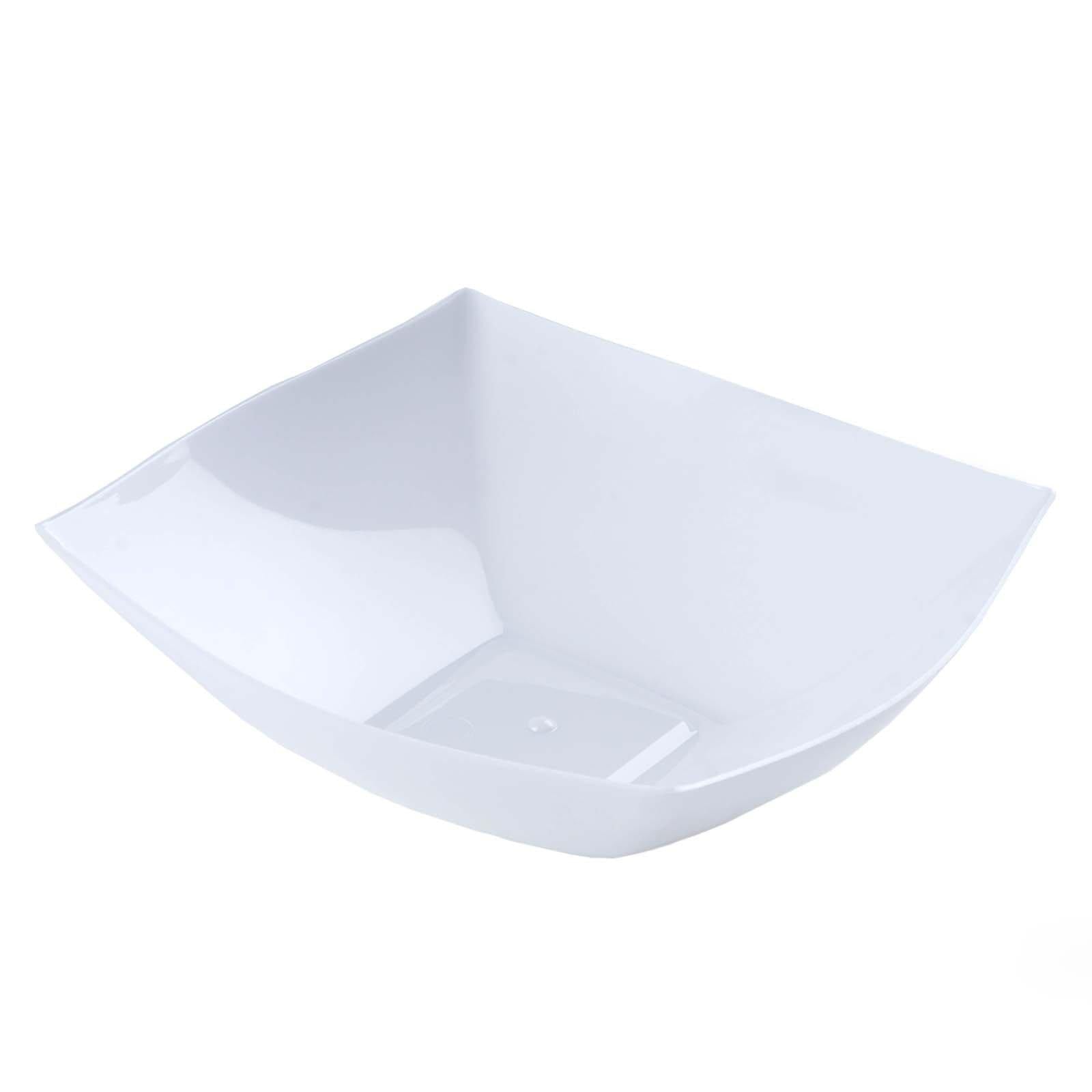 4 - Pack Plastic Serving Bowls White Square - Lightweight Medium Disposable Dishes for Events 32oz - Linen Luxes