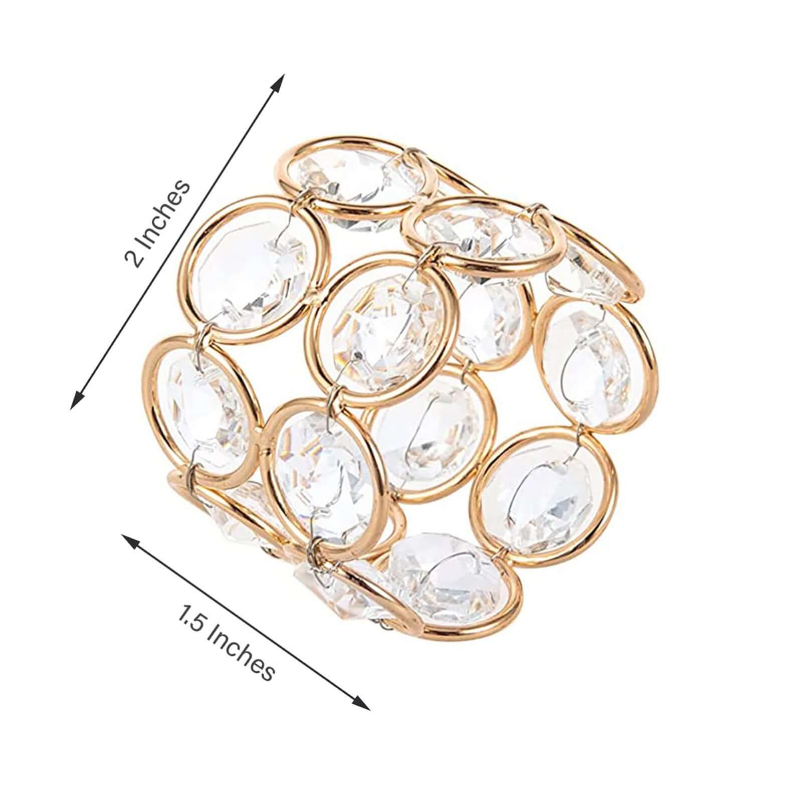 4 Pack Shiny Gold Acrylic Crystal Gem Beaded Napkin Rings - Linen Luxes