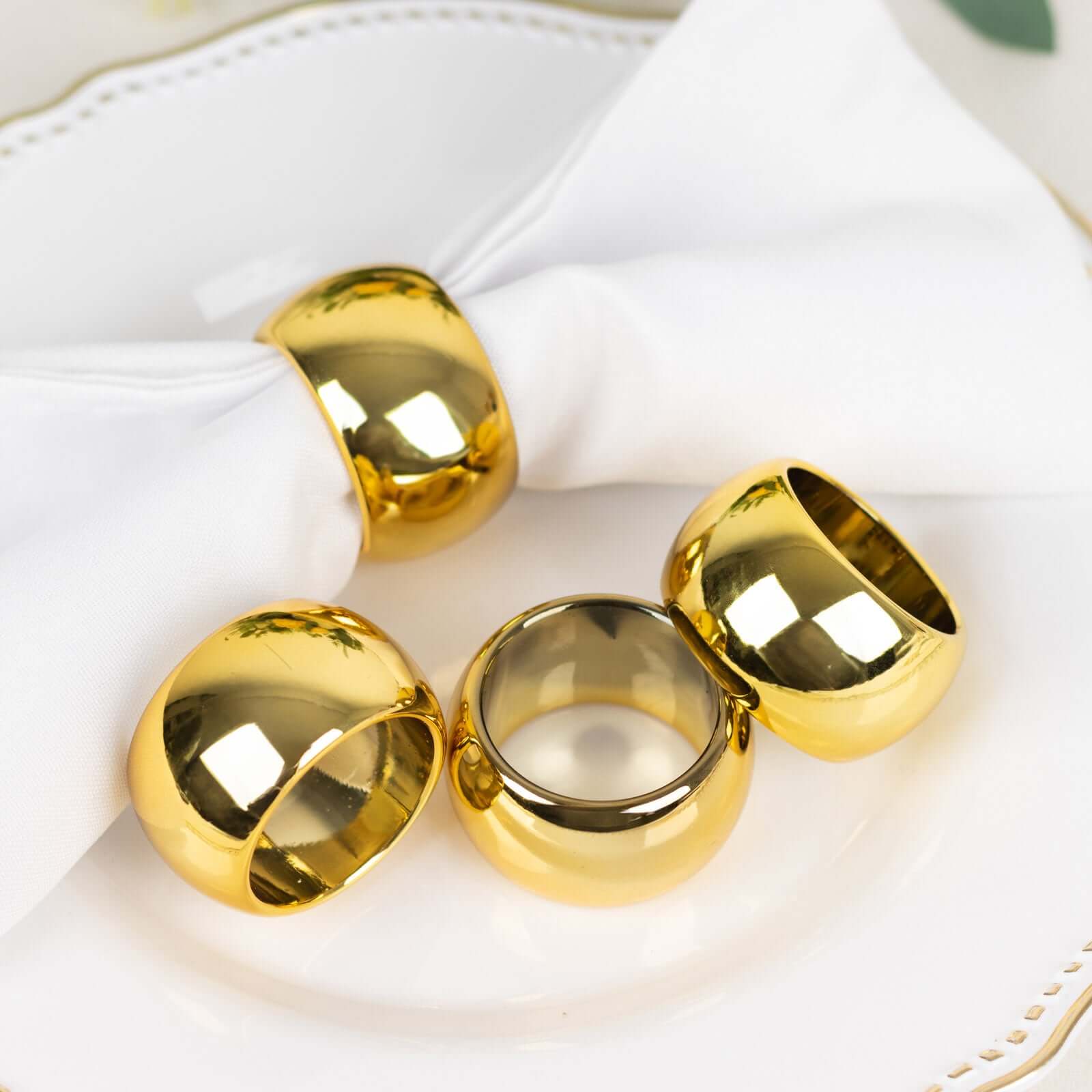 4 Pack Shiny Metallic Gold Acrylic Napkin Rings - Linen Luxes