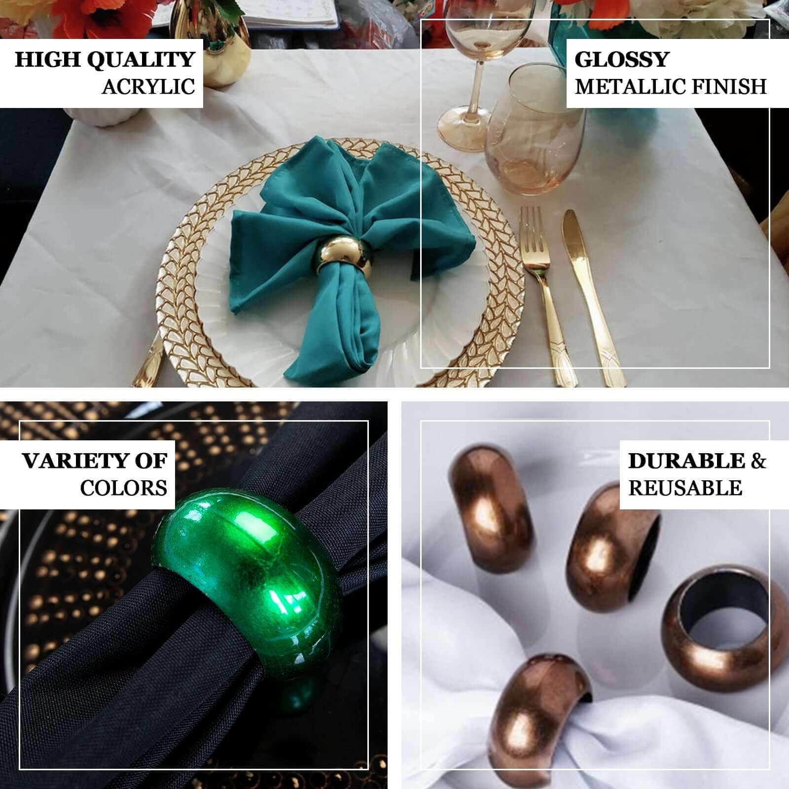 4 Pack Shiny Metallic Gold Acrylic Napkin Rings - Linen Luxes