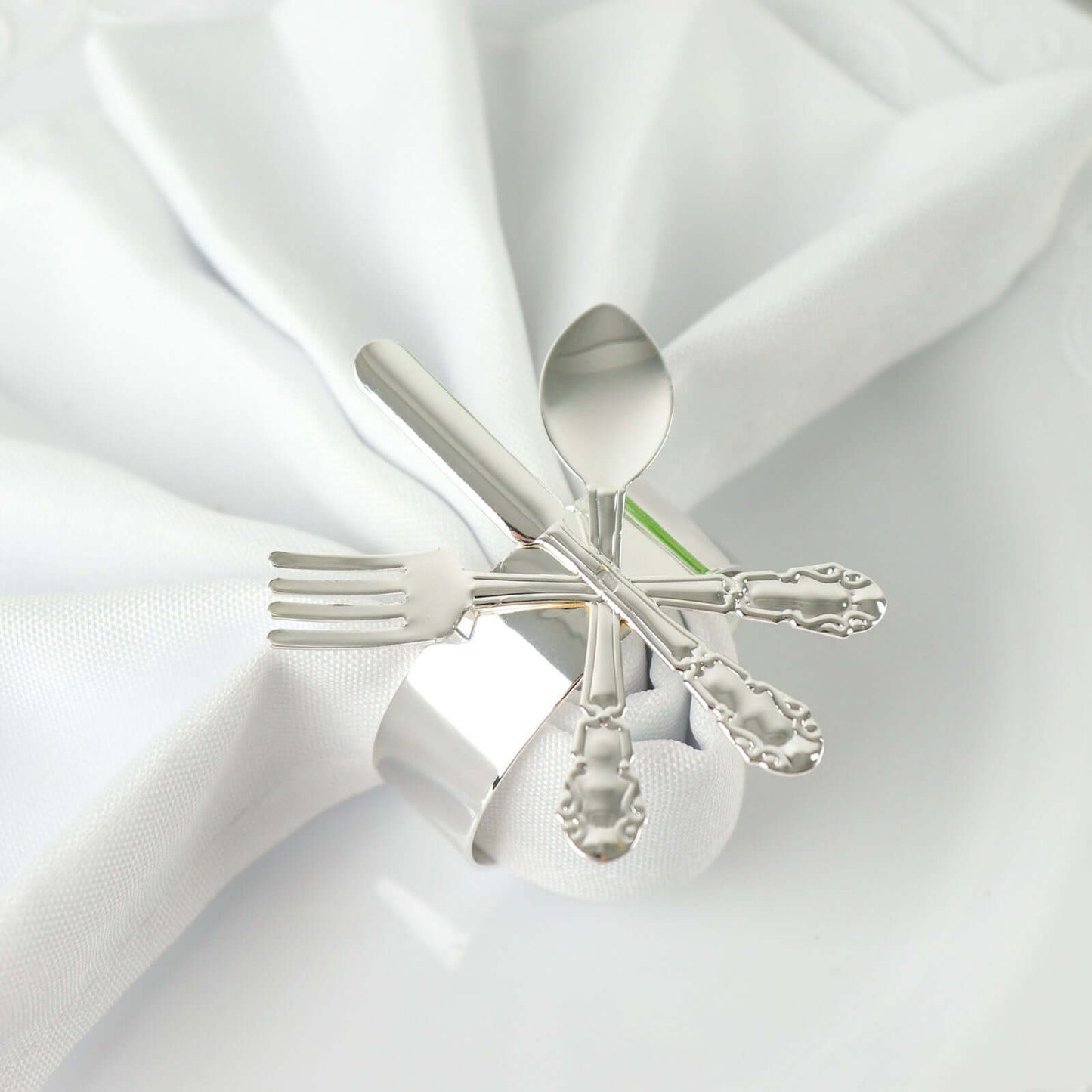 4 Pack Silver Metal Fork Knife Spoon Design Napkin Rings - Utensil Themed Napkin Holders