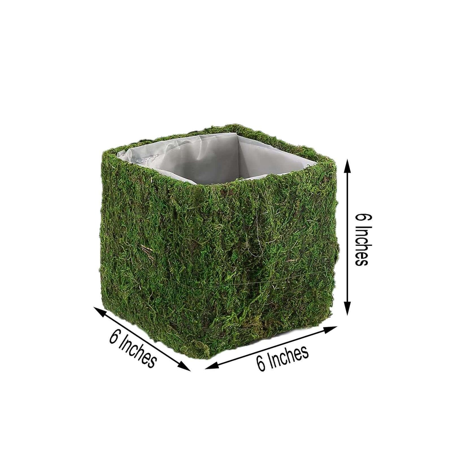 4 - Pack Square Planter Boxes Covered with Inner Lining Green Preserved Moss - Flower Basket Centerpieces 6" - Linen Luxes