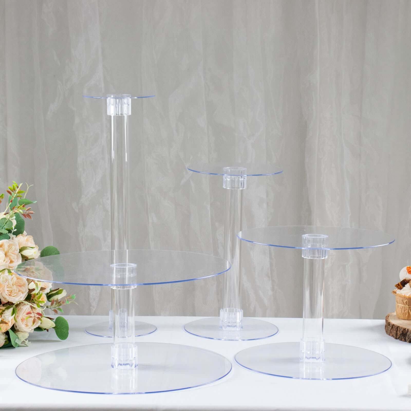 4 - Tier Acrylic Round Cake Stand Set Clear - Chic Sturdy Cupcake Holder Dessert Display Pedestal in Assorted Sizes for Wedding Buffet & Catering Displays - Linen Luxes