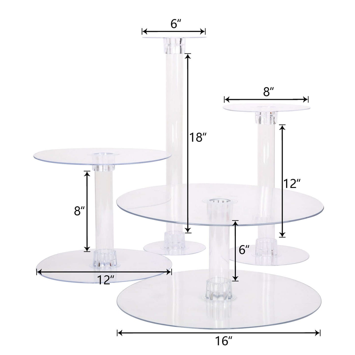 4 - Tier Acrylic Round Cake Stand Set Clear - Chic Sturdy Cupcake Holder Dessert Display Pedestal in Assorted Sizes for Wedding Buffet & Catering Displays - Linen Luxes