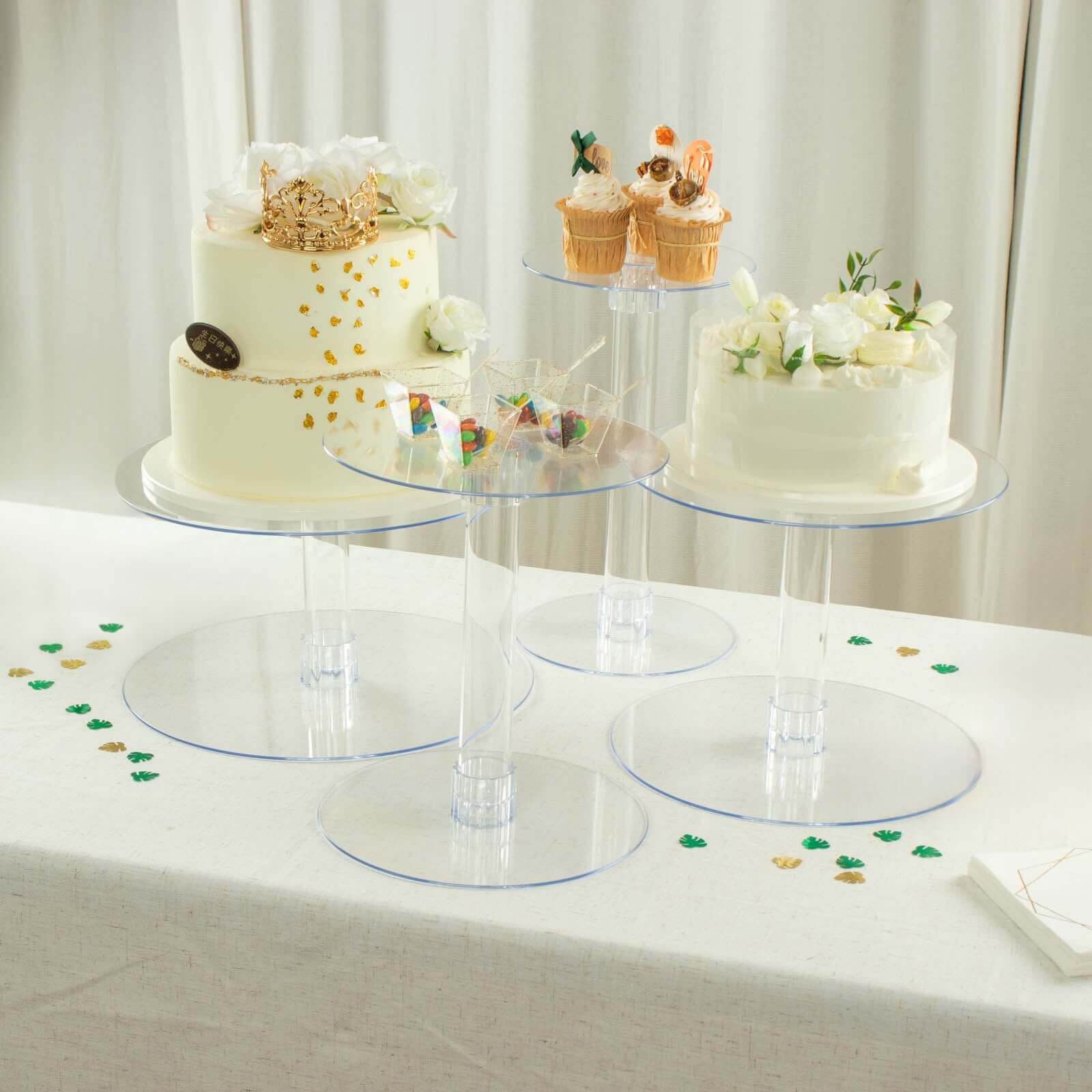4 - Tier Acrylic XL Cake Stand Set Clear - Assorted Sizes for Buffet Party Tables - Linen Luxes