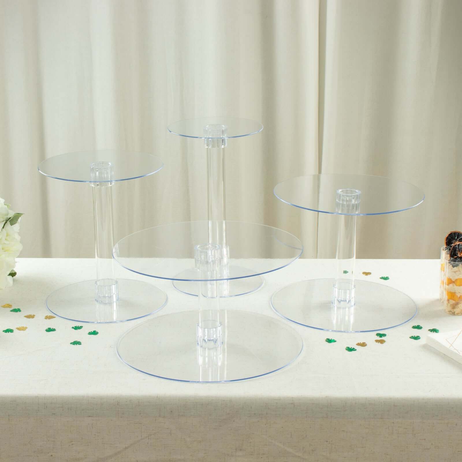 4 - Tier Acrylic XL Cake Stand Set Clear - Assorted Sizes for Buffet Party Tables - Linen Luxes