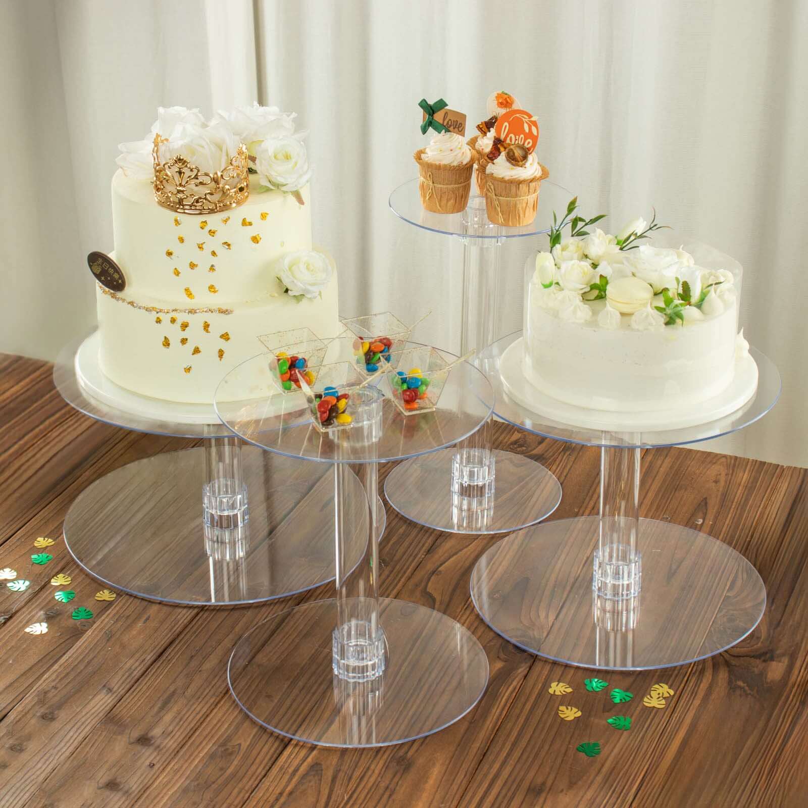 4 - Tier Acrylic XL Cake Stand Set Clear - Assorted Sizes for Buffet Party Tables - Linen Luxes