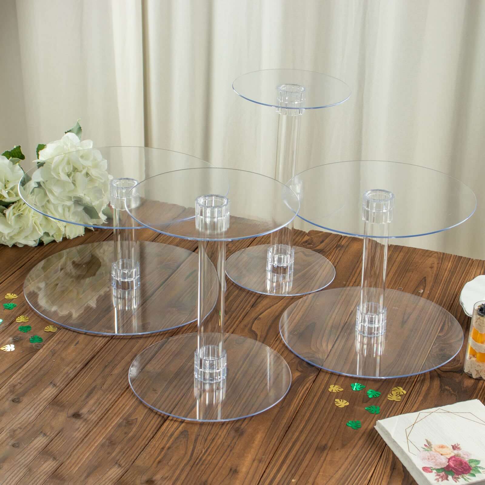4 - Tier Acrylic XL Cake Stand Set Clear - Assorted Sizes for Buffet Party Tables - Linen Luxes