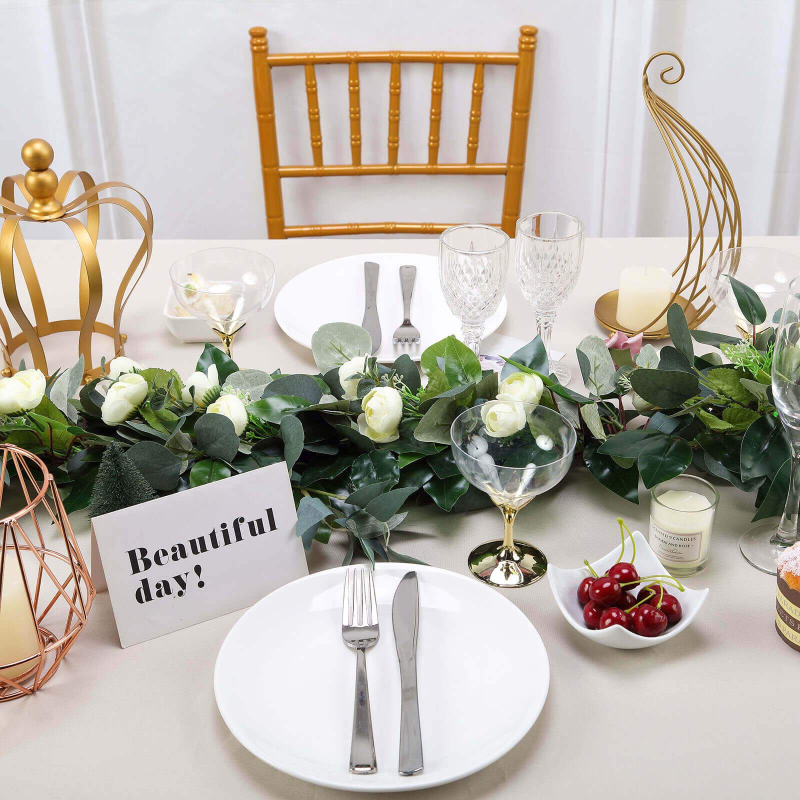 40" Artificial Eucalyptus Willow Leaf Ranunculus Flower Garland Vine - Linen Luxes