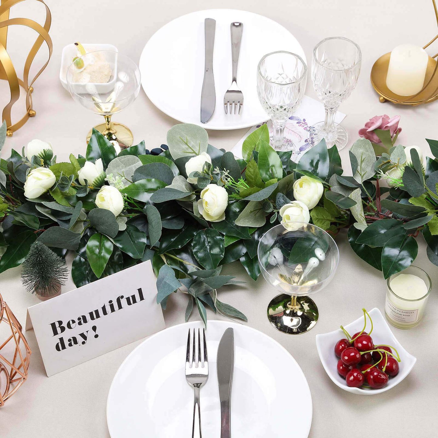 40" Artificial Eucalyptus Willow Leaf Ranunculus Flower Garland Vine - Linen Luxes