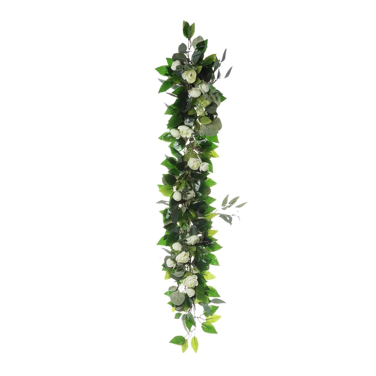 40" Artificial Eucalyptus Willow Leaf Ranunculus Flower Garland Vine - Linen Luxes