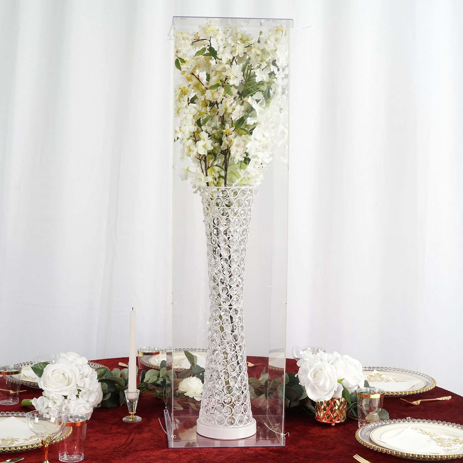 40" Floor Standing Clear Acrylic Display Box, Transparent Pedestal Riser with Interchangeable Lid and Base - Linen Luxes