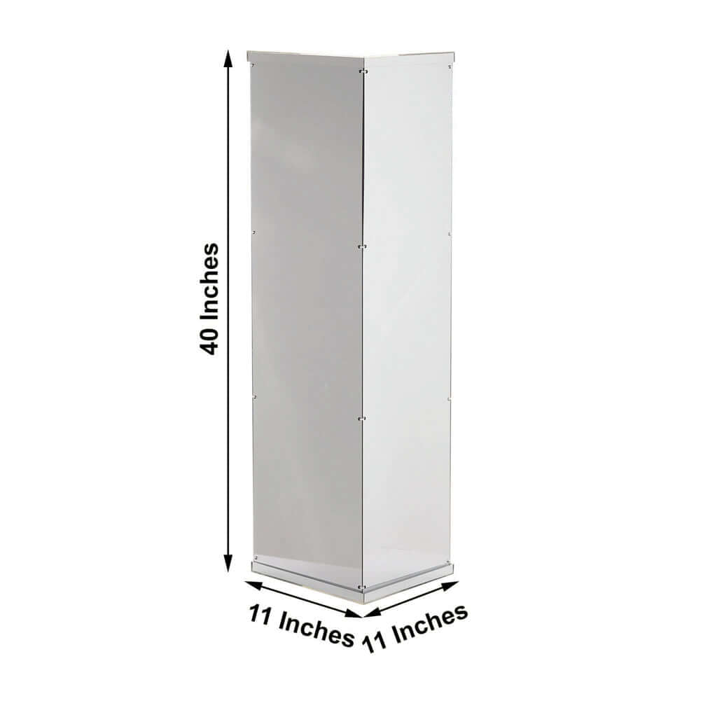 40" Floor Standing Silver Mirror Finish Acrylic Display Box, Pedestal Riser with Interchangeable Lid and Base - Linen Luxes