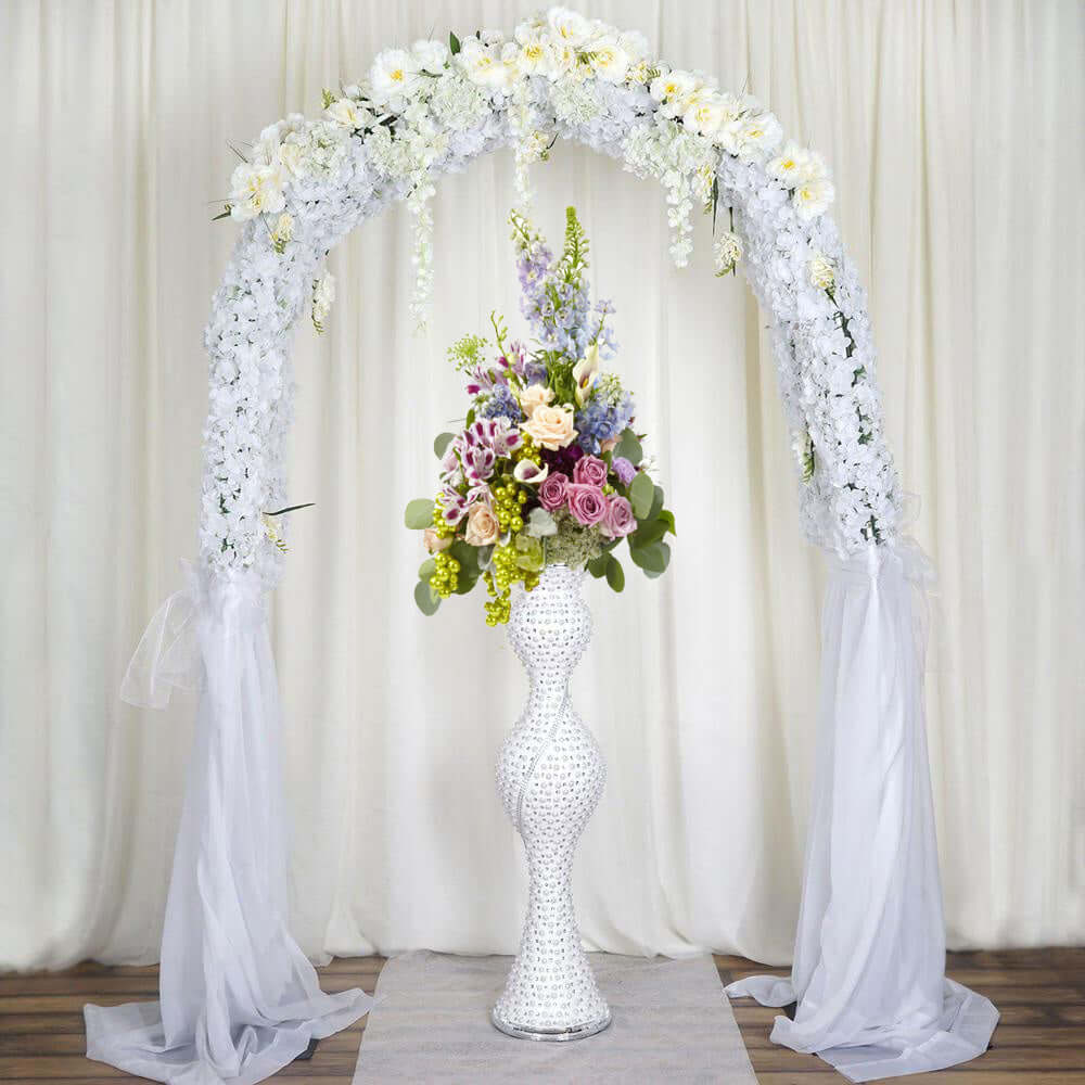 40" Magical Mermaid Style Mirror Mosaic and Pearl Studded Floor Vase - Linen Luxes