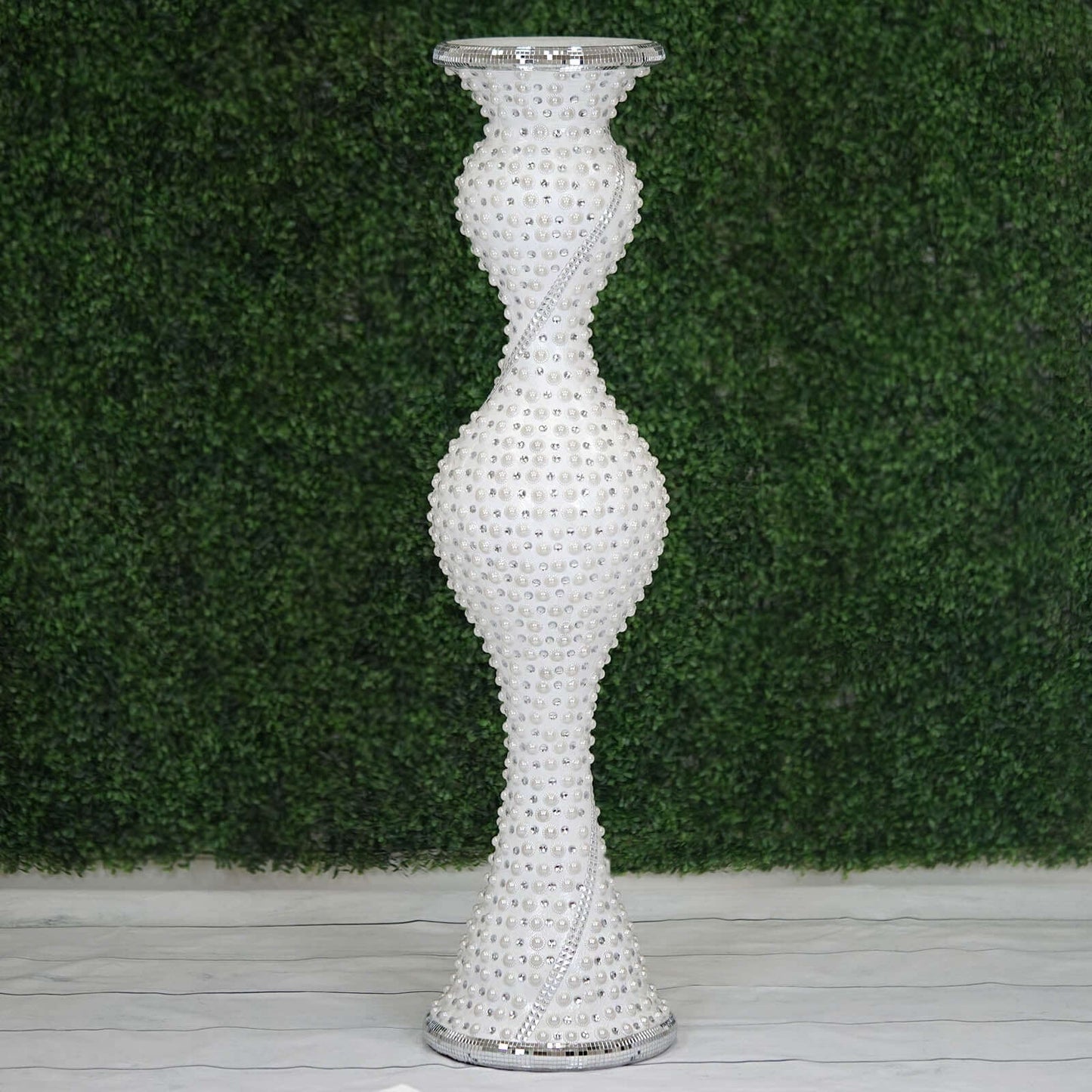 40" Magical Mermaid Style Mirror Mosaic and Pearl Studded Floor Vase - Linen Luxes