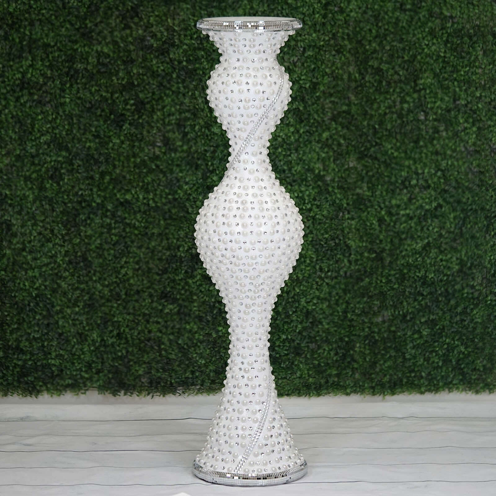40" Magical Mermaid Style Mirror Mosaic and Pearl Studded Floor Vase - Linen Luxes