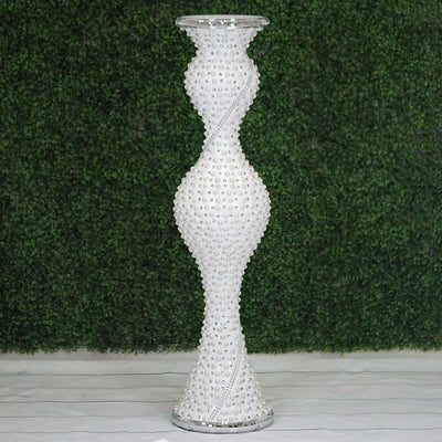 40" Magical Mermaid Style Mirror Mosaic and Pearl Studded Floor Vase - Linen Luxes