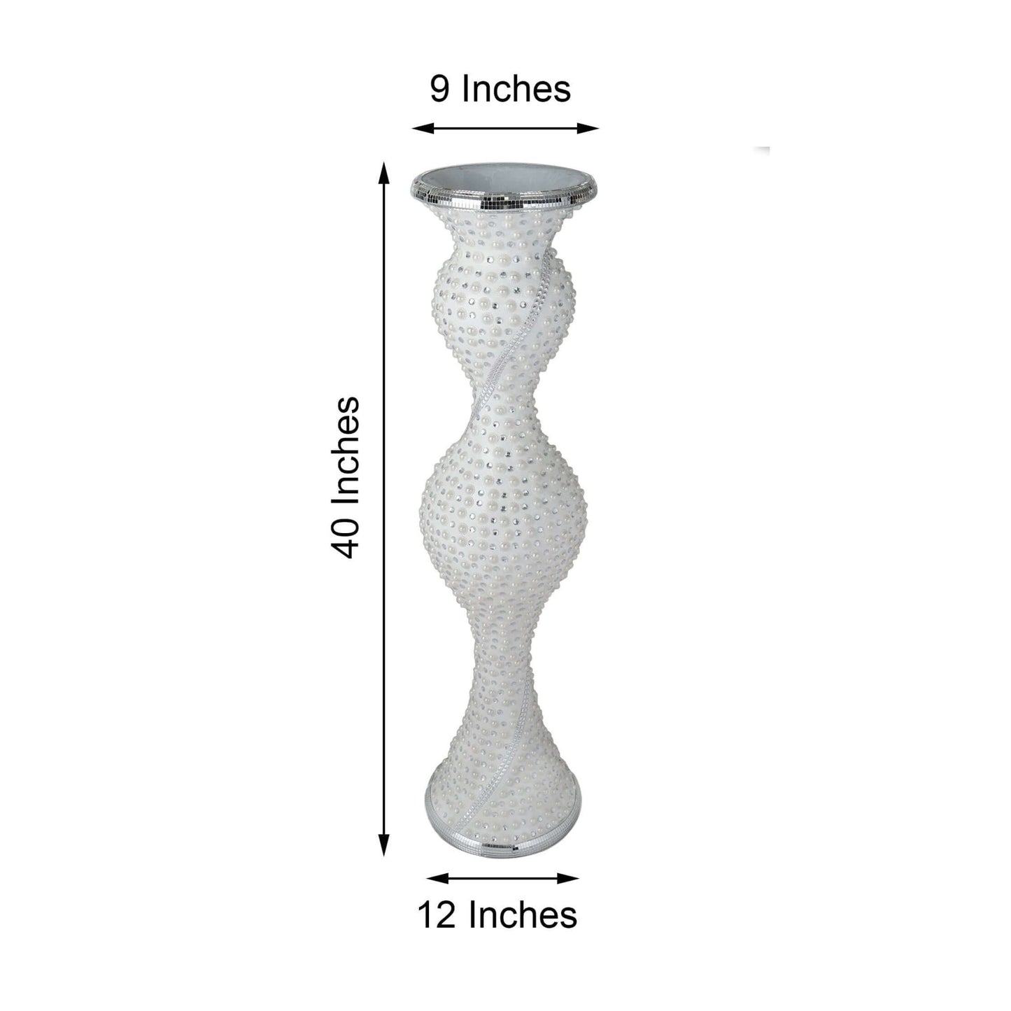 40" Magical Mermaid Style Mirror Mosaic and Pearl Studded Floor Vase - Linen Luxes