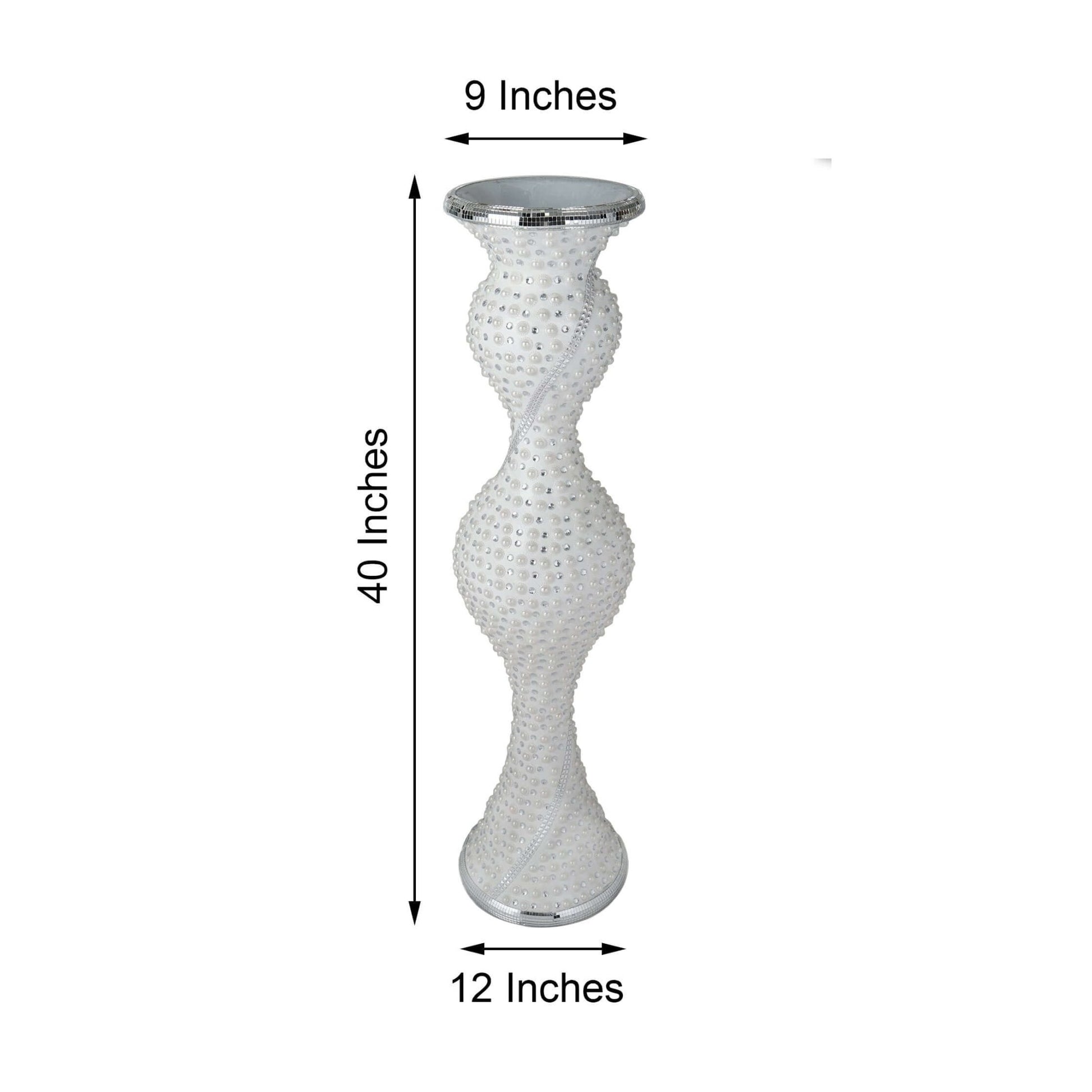 40" Magical Mermaid Style Mirror Mosaic and Pearl Studded Floor Vase - Linen Luxes