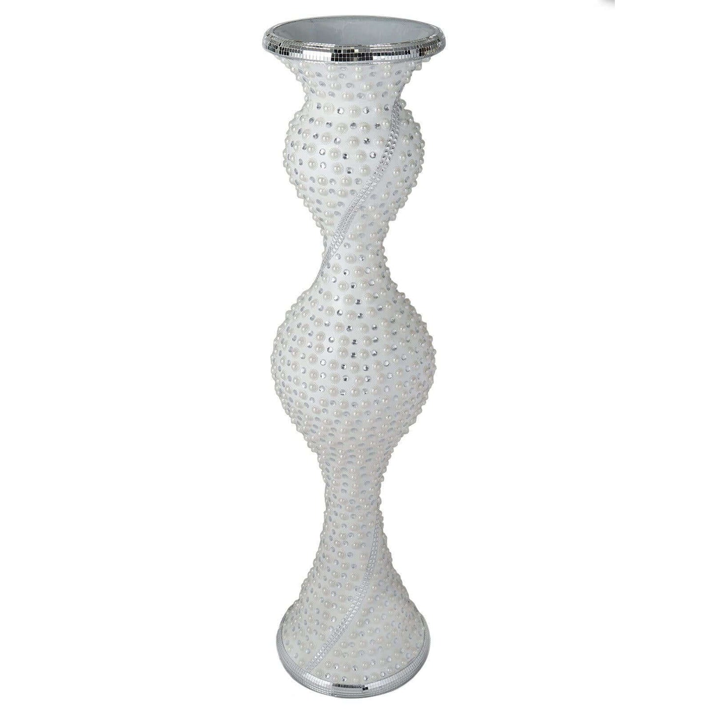 40" Magical Mermaid Style Mirror Mosaic and Pearl Studded Floor Vase - Linen Luxes