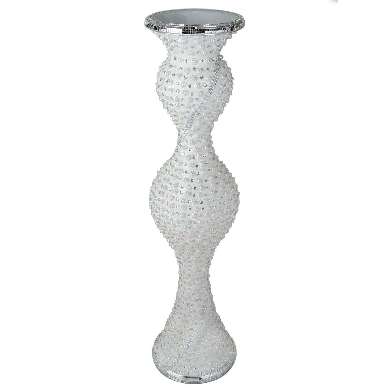 40" Magical Mermaid Style Mirror Mosaic and Pearl Studded Floor Vase - Linen Luxes