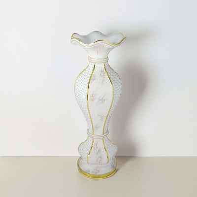 40" Shimmering Gold Glittered Marble Design Flower Pot Vase With Pearls and Mirror Mosaic Embellishment - Linen Luxes