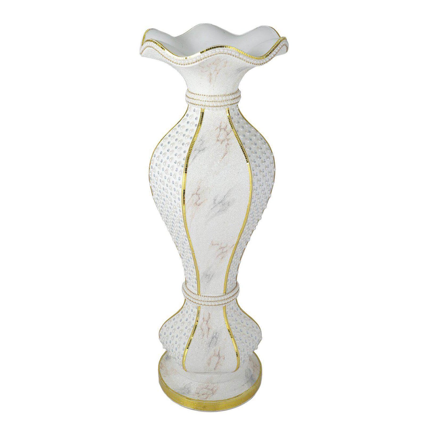 40" Shimmering Gold Glittered Marble Design Flower Pot Vase With Pearls and Mirror Mosaic Embellishment - Linen Luxes