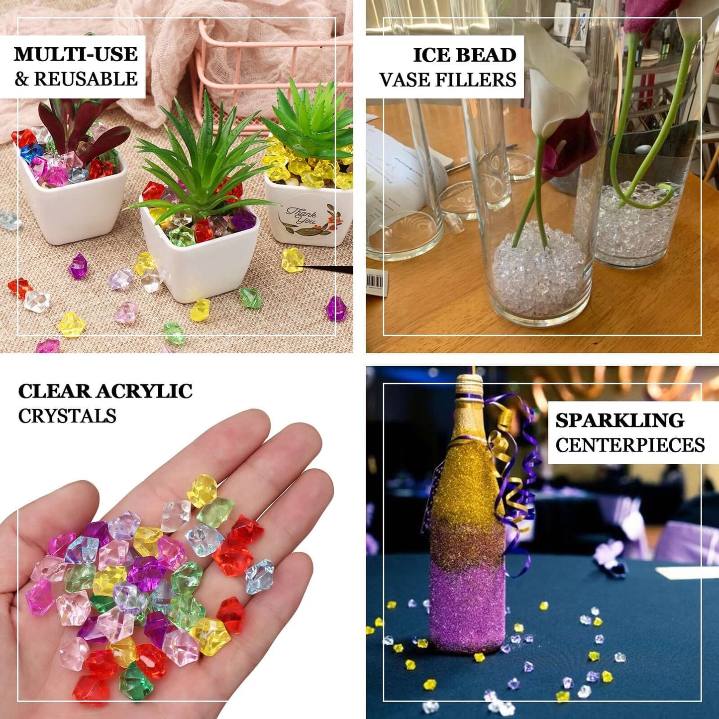 400 Pcs Acrylic Ice Bead Vase Fillers Mini Clear - Chic DIY Craft Crystals for Wedding Centerpieces & Table Styling - Linen Luxes