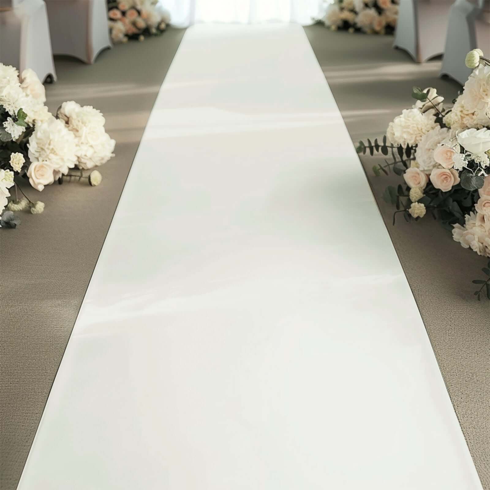 40"x100ft Ivory PVC Aisle Runner - Linen Luxes