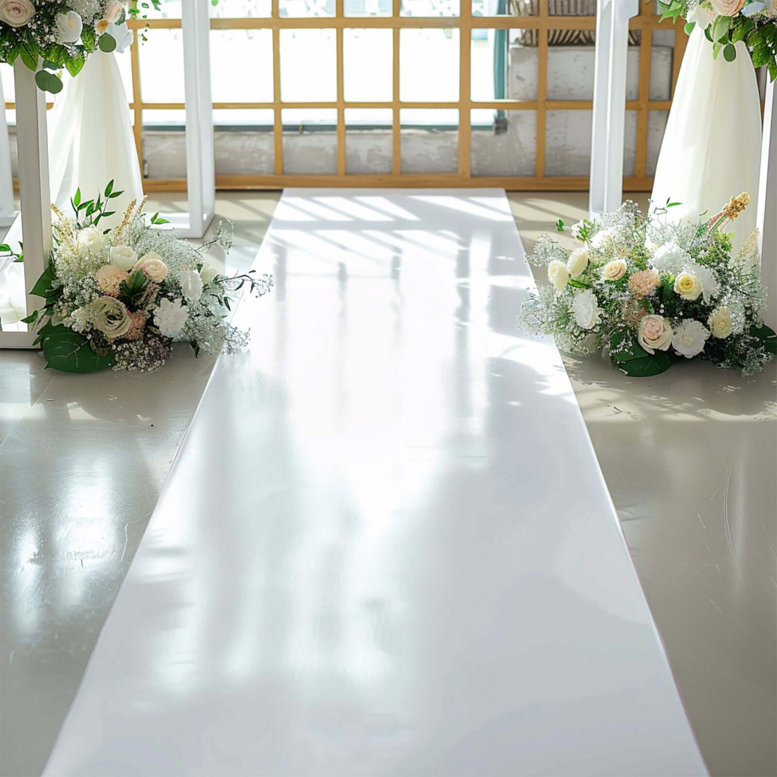 40"x100ft White PVC Aisle Runner - Linen Luxes