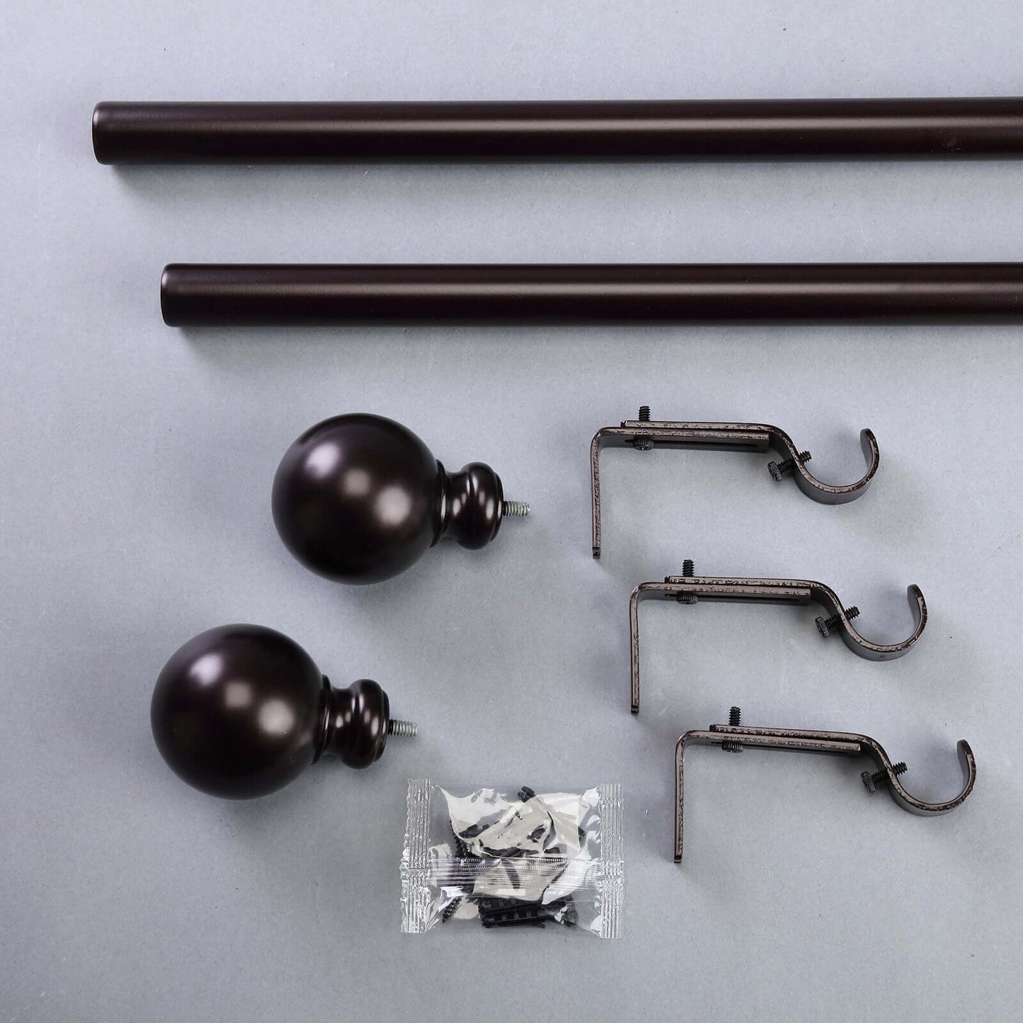 42" - 126" Adjustable Curtain Rod Set, Bronze, Round Finials - Linen Luxes