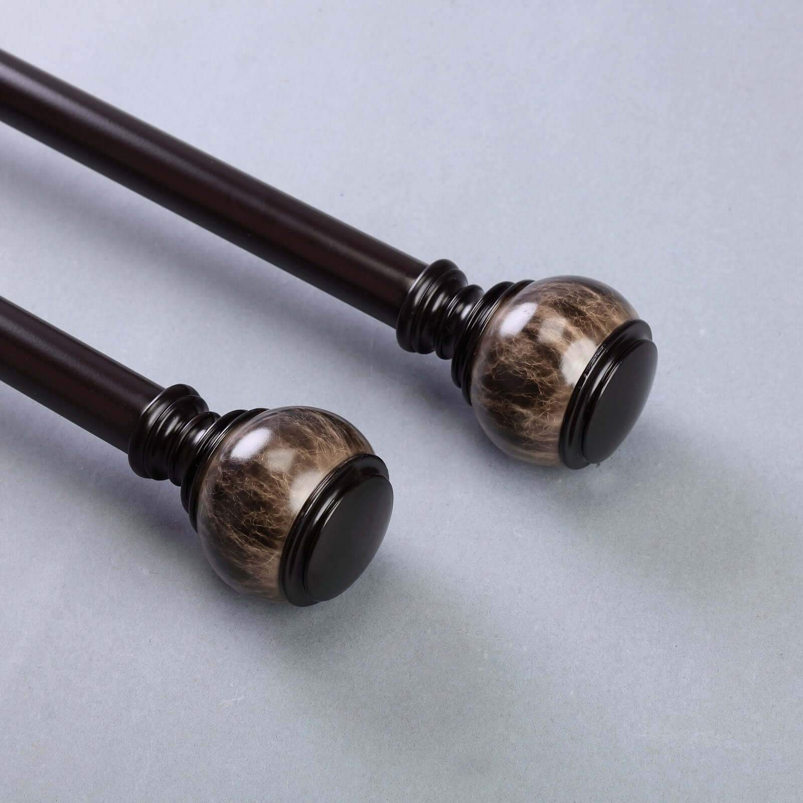 42" - 126" Adjustable Curtain Rod Set, Chocolate Brown, Marble Finials - Linen Luxes