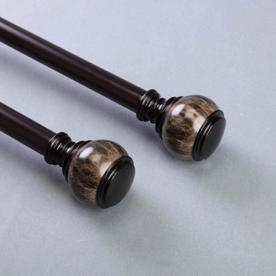 42" - 126" Adjustable Curtain Rod Set, Chocolate Brown, Marble Finials - Linen Luxes